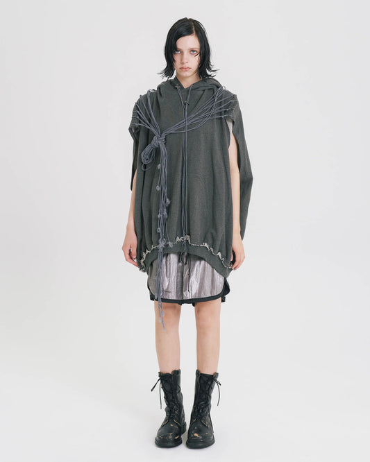 SLEEVELESS SHOULDER STRINGS HOODIE