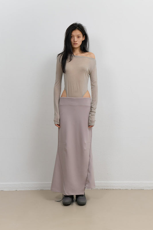 ASYMMETRIC MERMAID JERSEY SKIRT - BEIGE