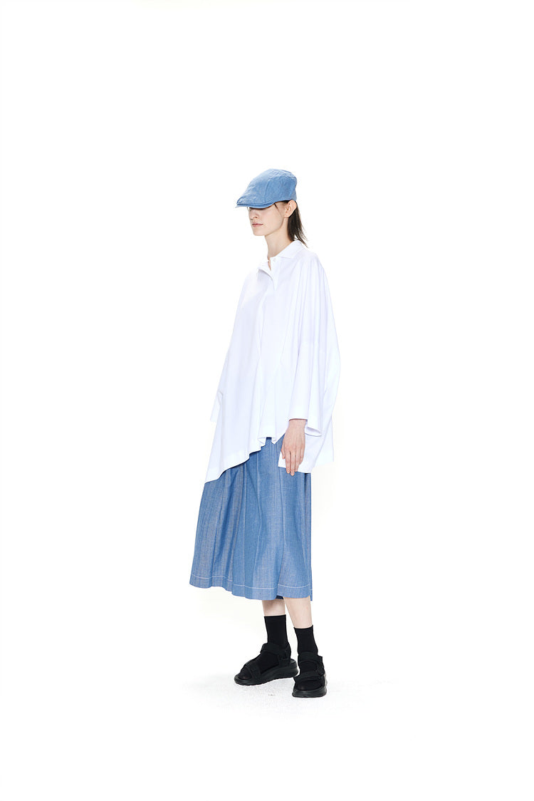 GDeL OVERSIZED ASYMMETRICAL WIDE POLO TOP WHITE