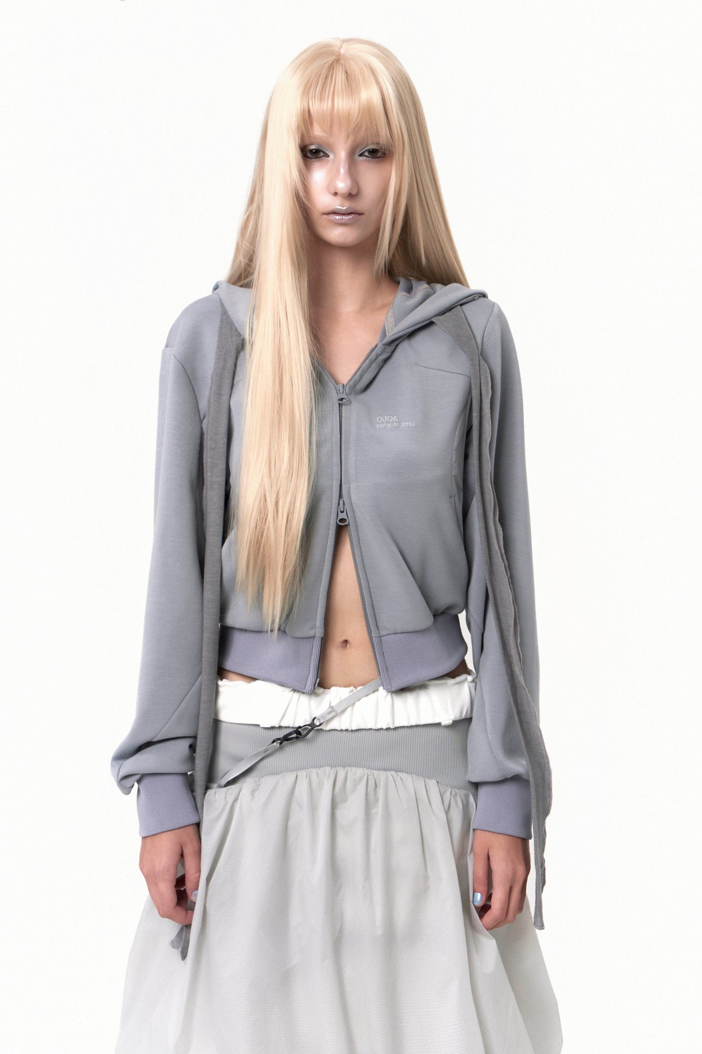 OJOS MUFFLER BOXER CROP HOODIE GREY