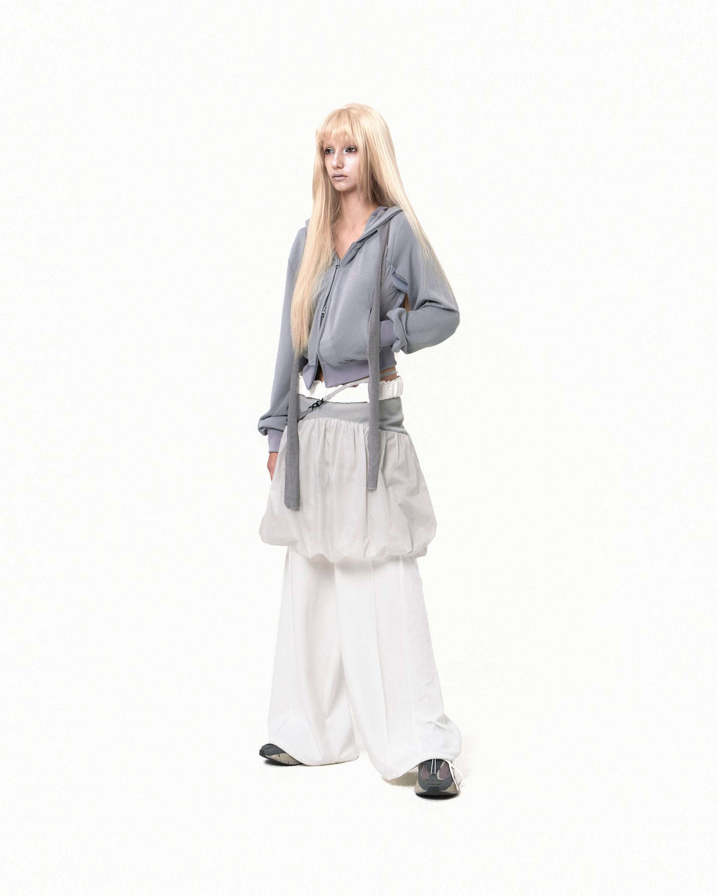 OJOS REVERSIBLE MIDI PADDED SKIRT GREY