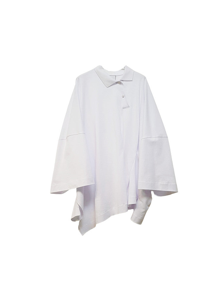 GDeL OVERSIZED ASYMMETRICAL WIDE POLO TOP WHITE