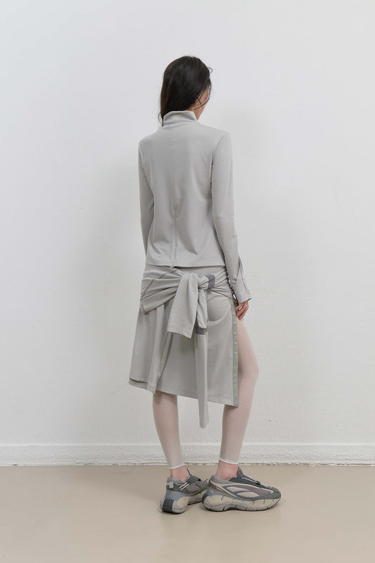 MOCK NECK TEE - MINT GREY