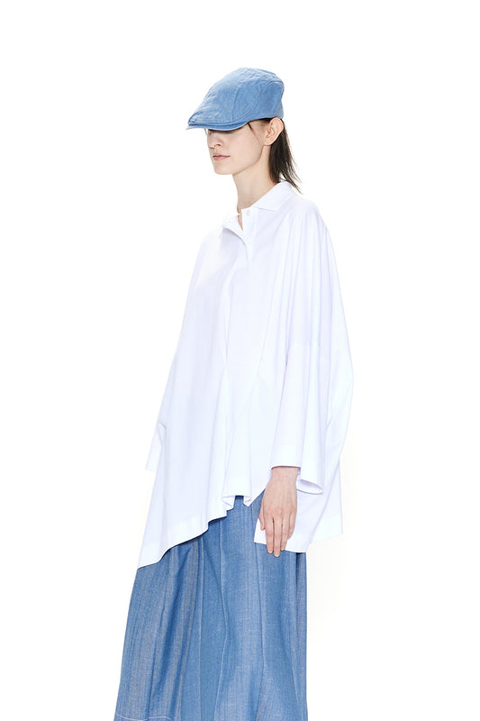 OVERSIZED ASYMMETRICAL WIDE POLO TOP WHITE