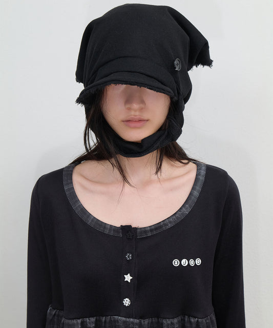 SCARF VEIL WOOL CAP - BLACK