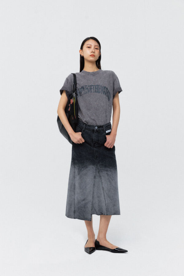 PEOPLE OF THE WORLD OMBRE-WASHED DENIM SKIRT BLACK