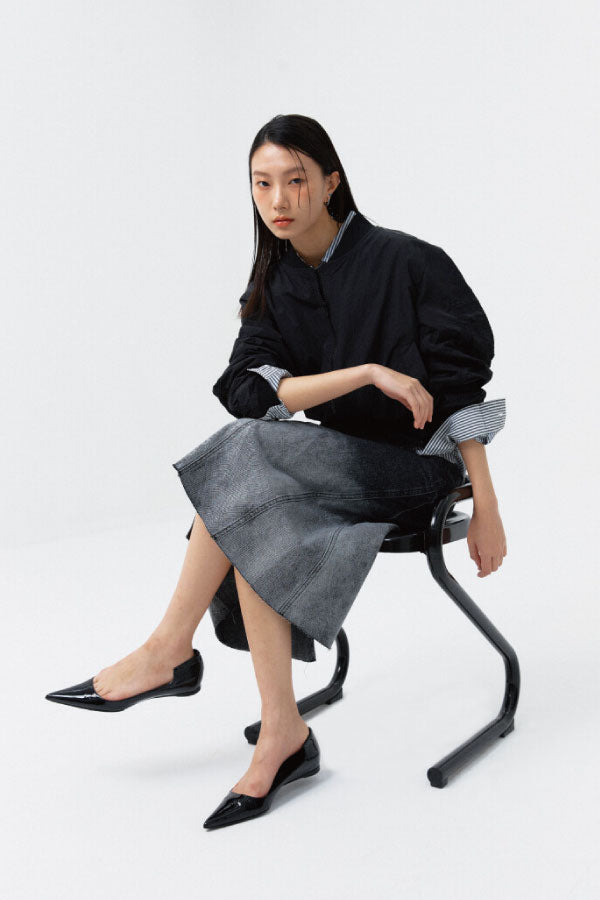 PEOPLE OF THE WORLD OMBRE-WASHED DENIM SKIRT BLACK