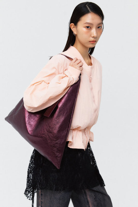 A PACK LEATHER SHOULDER BAG PLUM
