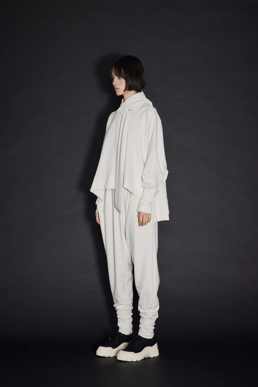 WIDE-FIT TIE HOODIE CREAM