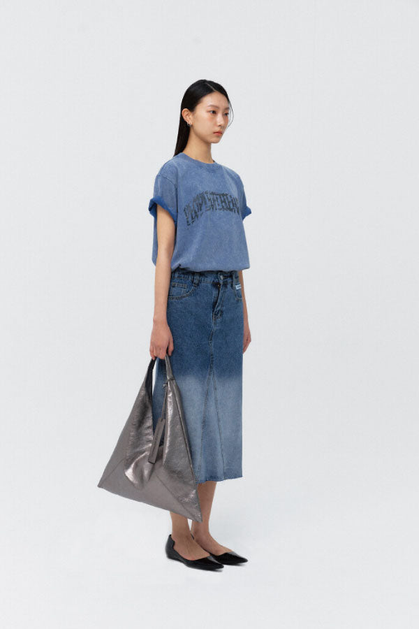 PEOPLE OF THE WORLD OMBRE-WASHED DENIM SKIRT BLUE