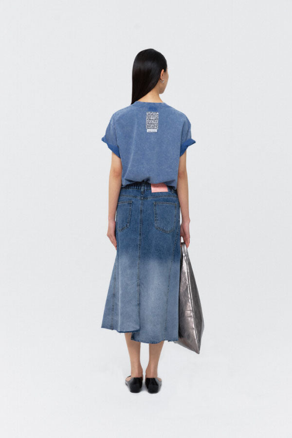 PEOPLE OF THE WORLD OMBRE-WASHED DENIM SKIRT BLUE