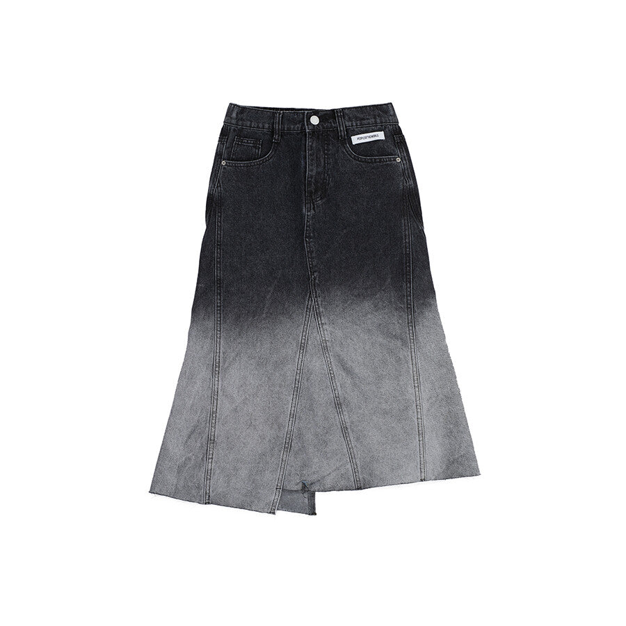 PEOPLE OF THE WORLD OMBRE-WASHED DENIM SKIRT BLACK