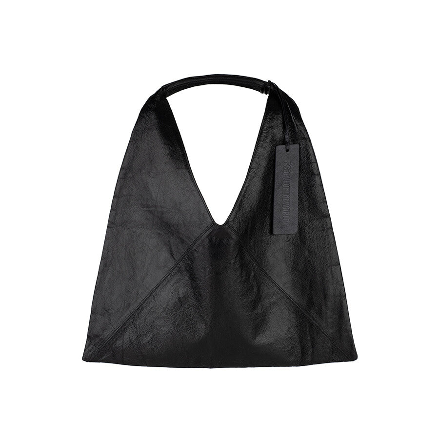 PEOPLE OF THE WORLD A PACK LEATHER SHOULDER BAG BLACK
