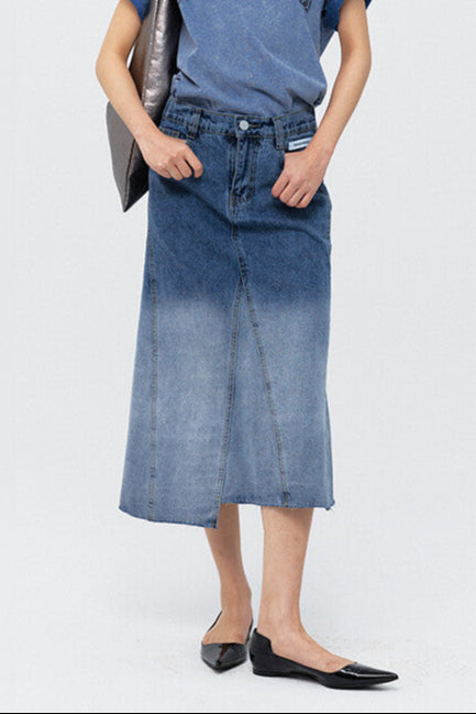 PEOPLE OF THE WORLD OMBRE-WASHED DENIM SKIRT BLUE