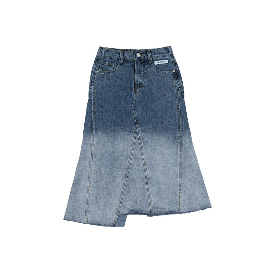 PEOPLE OF THE WORLD OMBRE-WASHED DENIM SKIRT BLUE