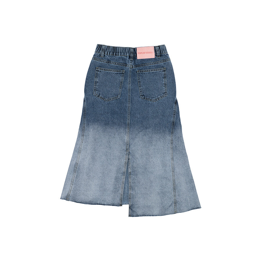 PEOPLE OF THE WORLD OMBRE-WASHED DENIM SKIRT BLUE