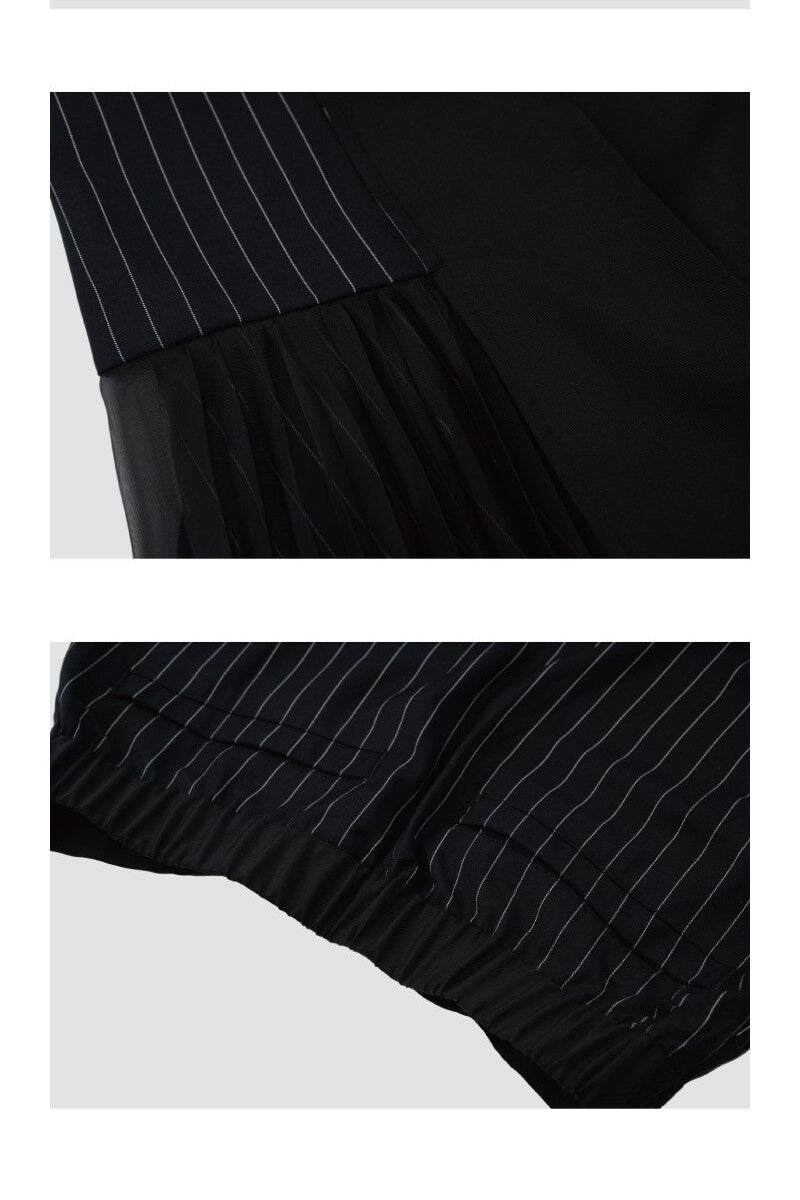 ASYMMETRIC STRIPE PLEATED MIDI SKIRT