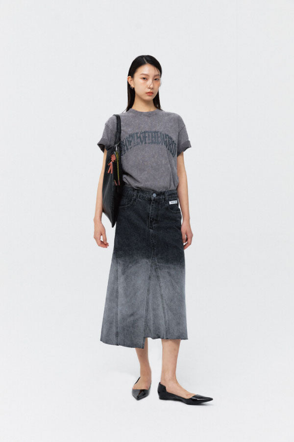 PEOPLE OF THE WORLD OMBRE-WASHED DENIM SKIRT BLACK