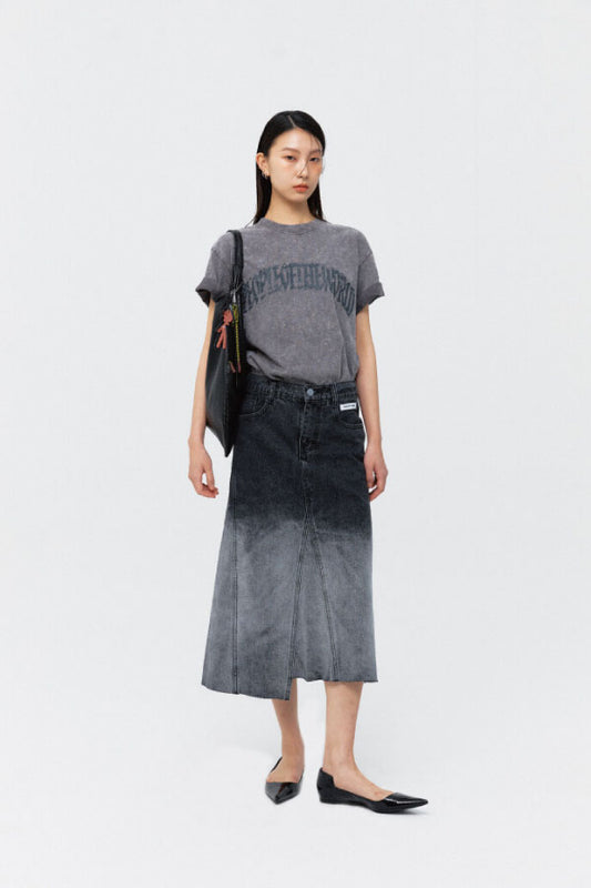 OMBRE-WASHED DENIM SKIRT BLACK