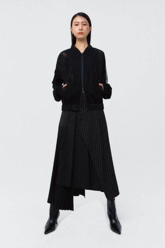 STRIPE UNBALANCED A-LINE SKIRT