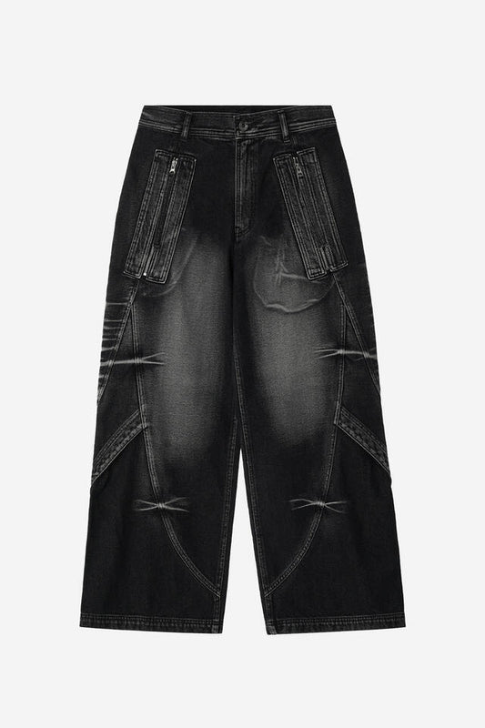 CURVED TANKER WASHED DENIM PANTS