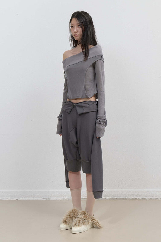 CURVED CUT LAYERED TEE - CHARCOAL