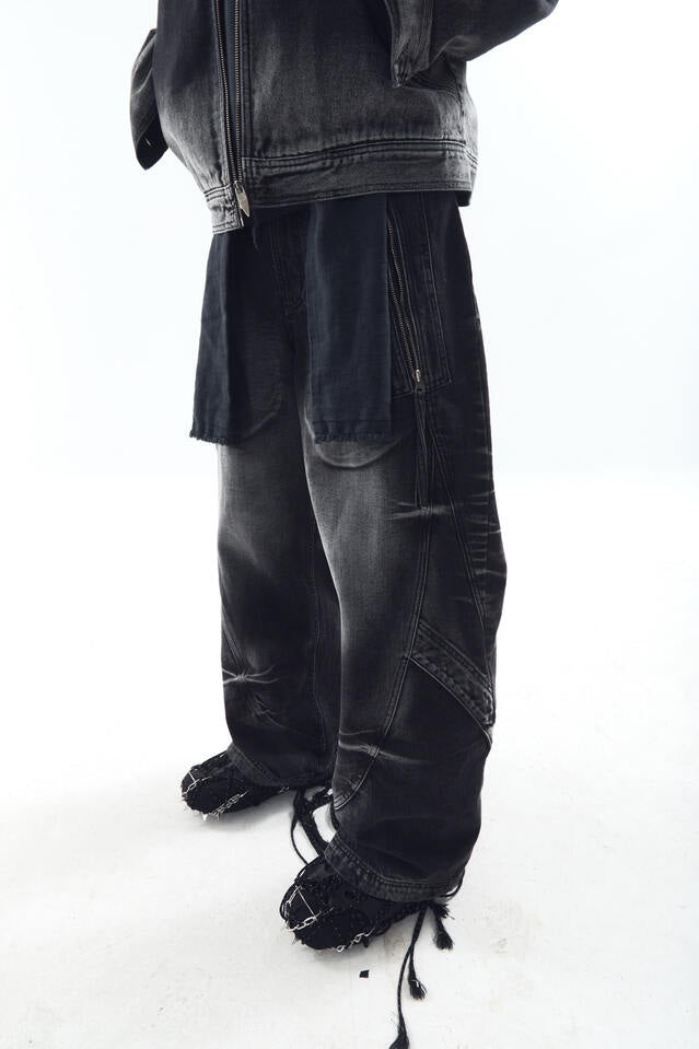 CURVED TANKER WASHED DENIM PANTS