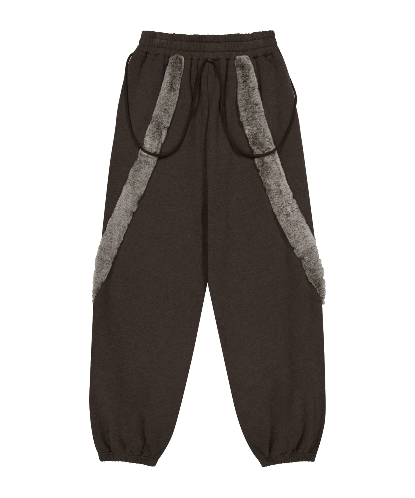 SIDE FUR TRIM SWEATPANTS - STONE BROWN