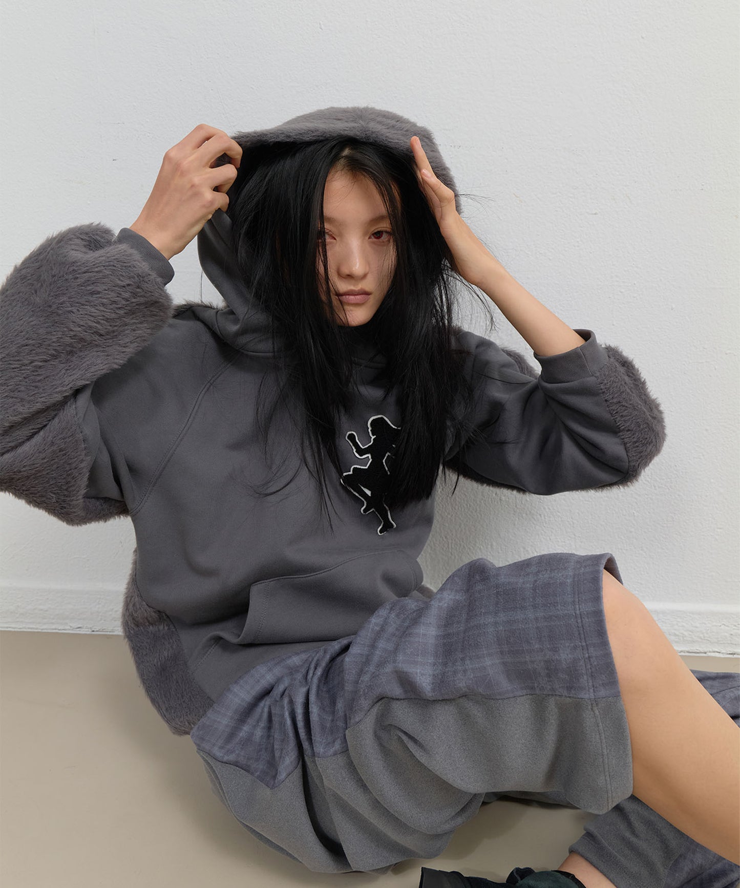 KNIT BACK HOODIE - CHARCOAL