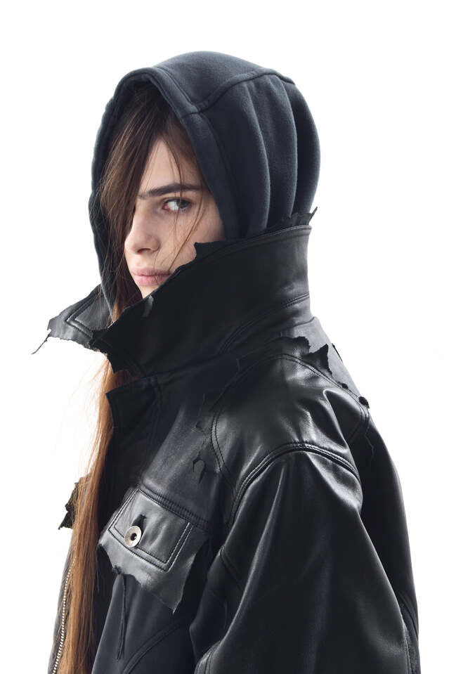 LAMBSKIN COATED DENIM MIXED LONG COAT