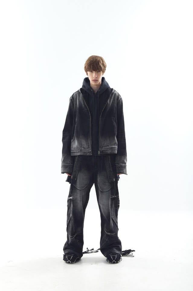 CURVED TANKER WASHED DENIM PANTS