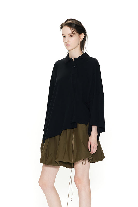 GDeL ASYMMETRICAL WIDE POLO TOP BLACK