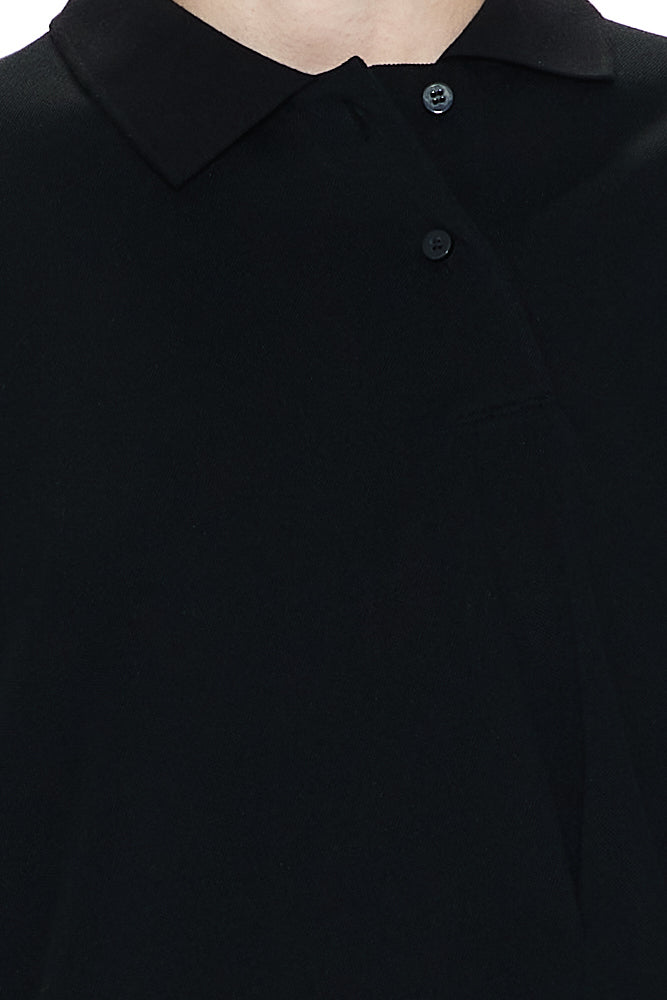 ASYMMETRICAL WIDE POLO TOP BLACK