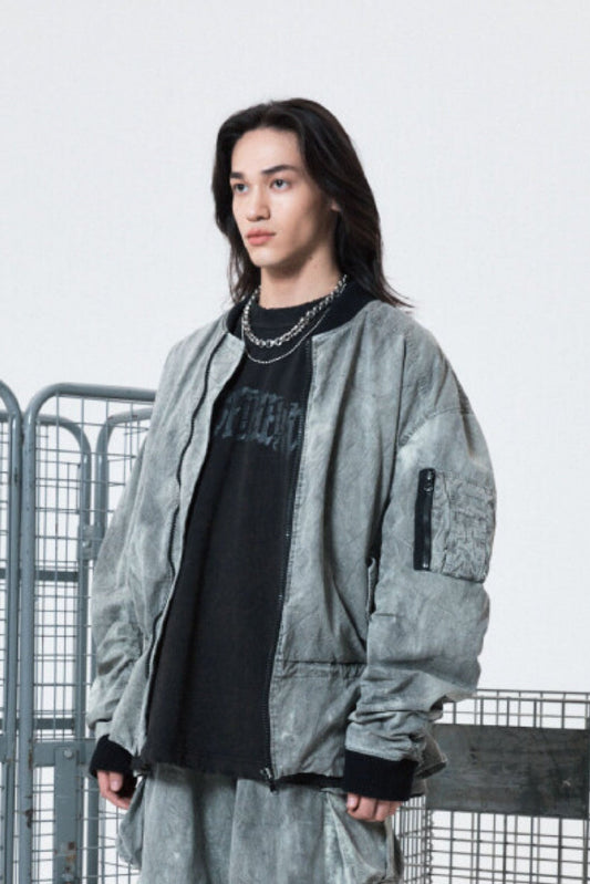 PEOPLE OF THE WORLD SHIRRING TIE DYE DENIM JUMPER GRAY