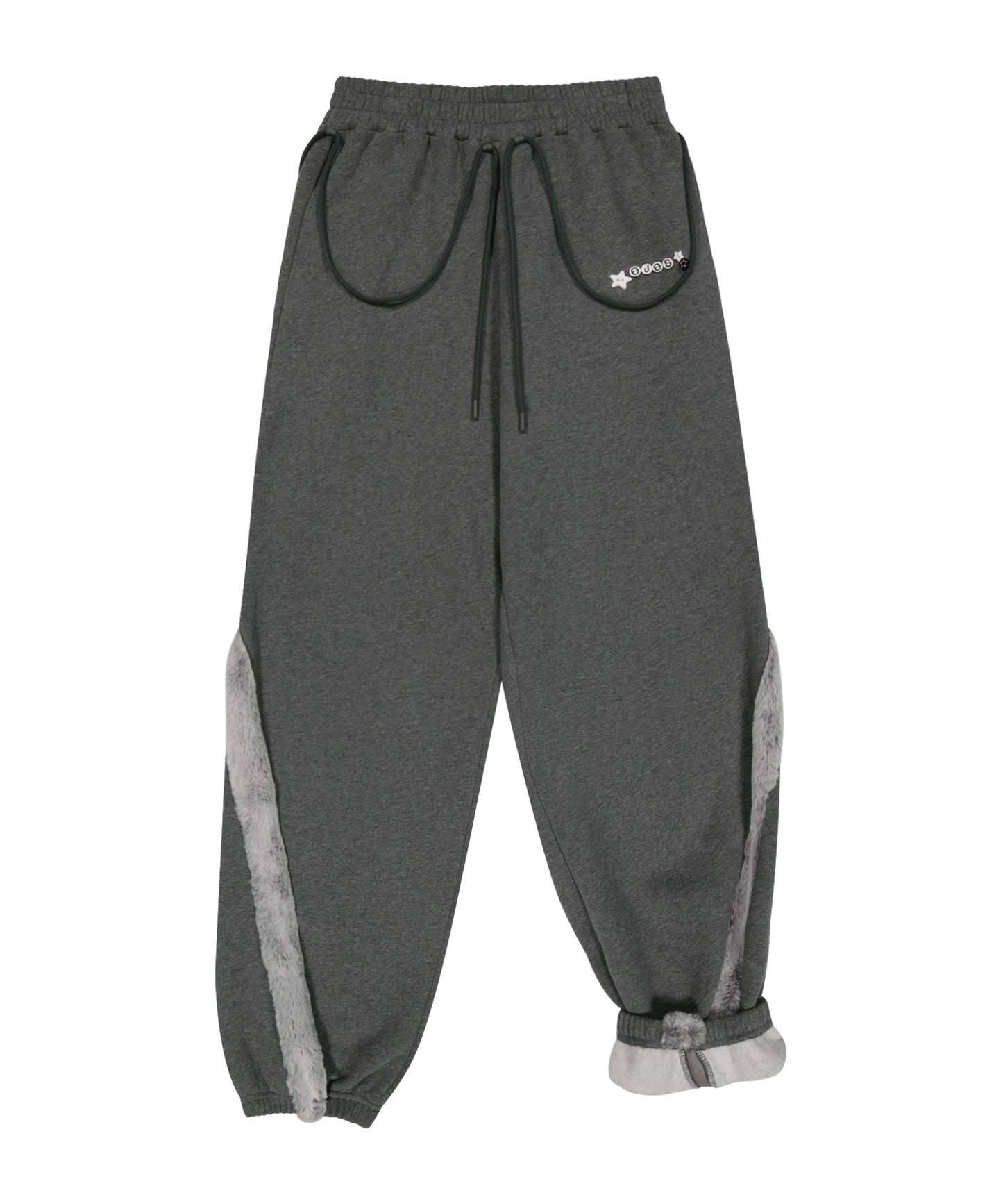 SIDE FUR TRIM SWEATPANTS - CHARCOAL