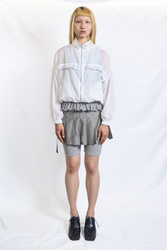 PLASTER SHEER RUFFLE ZIP BLOUSON