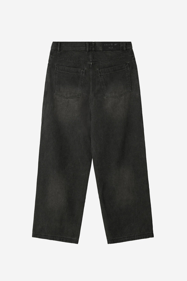 OIL WASHED DOUBLE WAIST DENIM PANTS