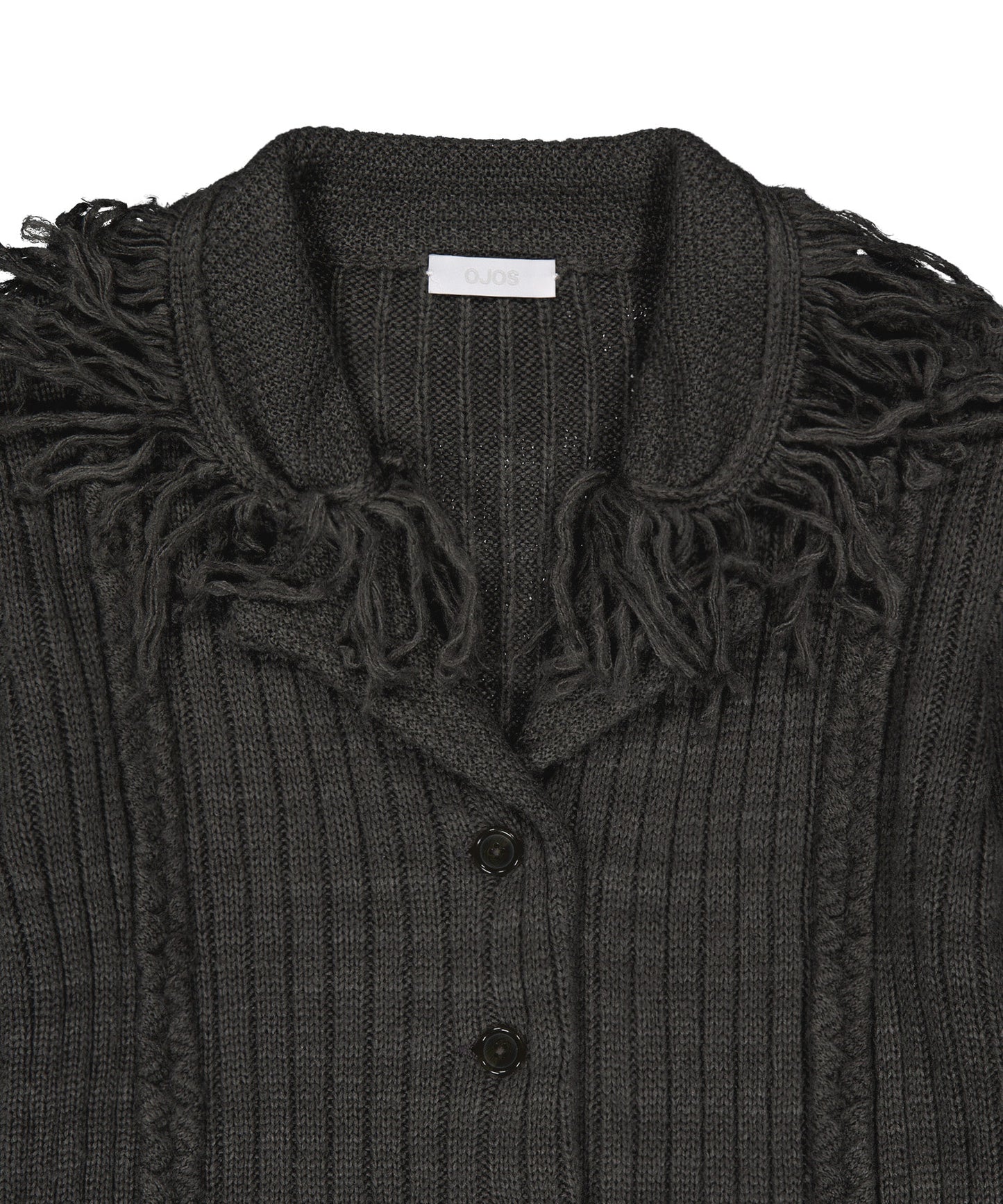 TASSEL COLLAR KNIT CARDIGAN - CHARCOAL