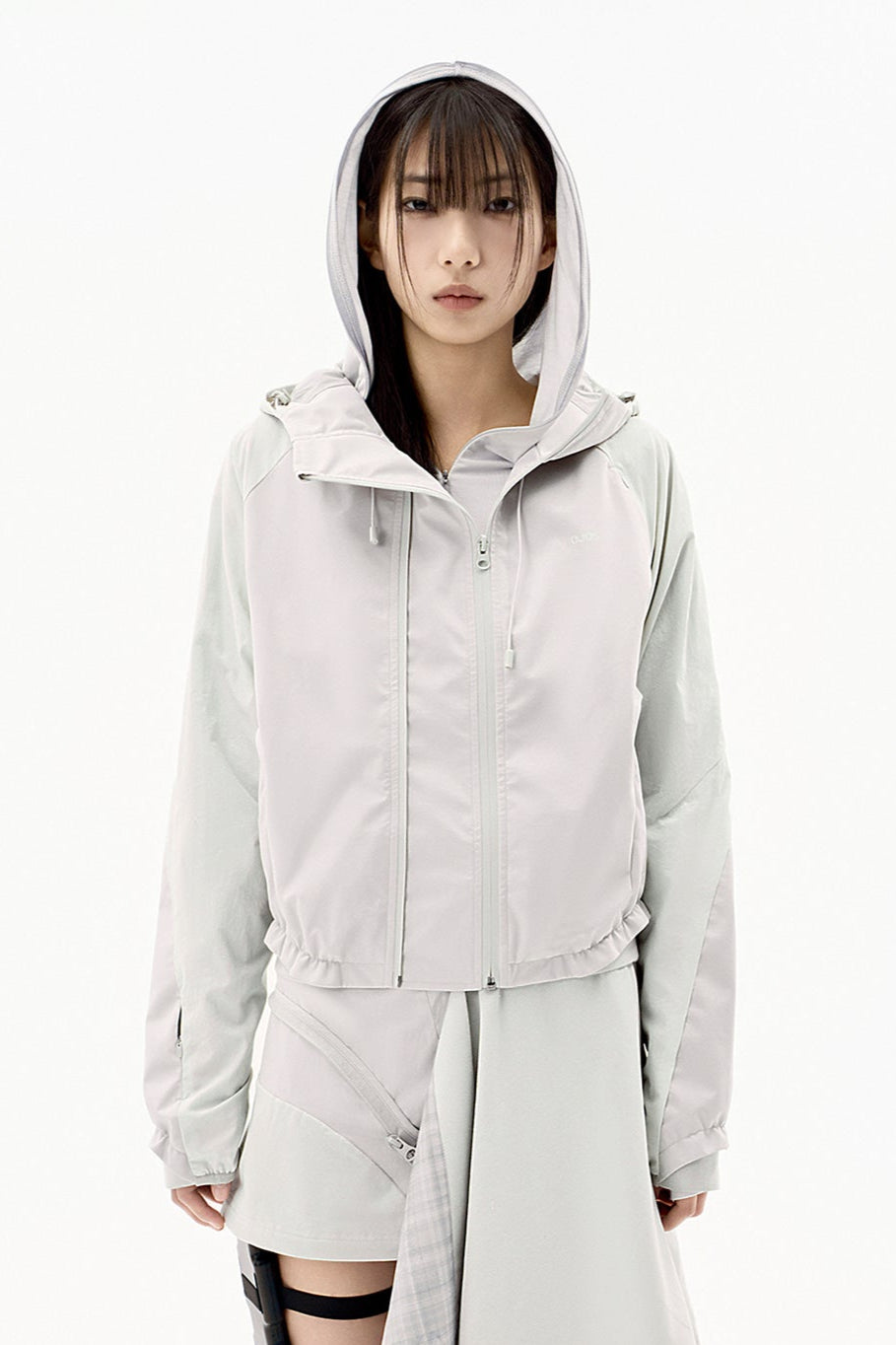 PANELED CROP SHELL JACKET WARM GREY