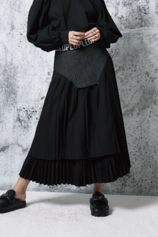 PEOPLE OF THE WORLD DENIM COMBINATION PLEATED SKIRT