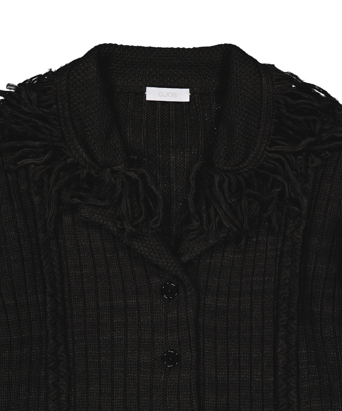TASSEL COLLAR KNIT CARDIGAN - BLACK