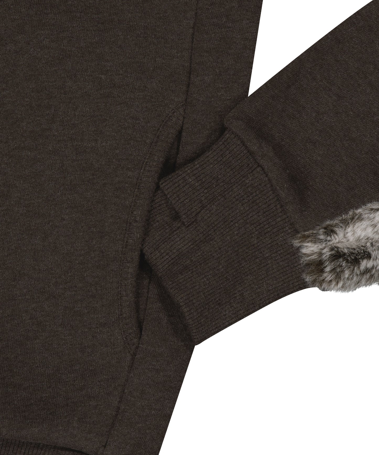 FUR TRIM JERSEY ZIP-UP - STONE BROWN