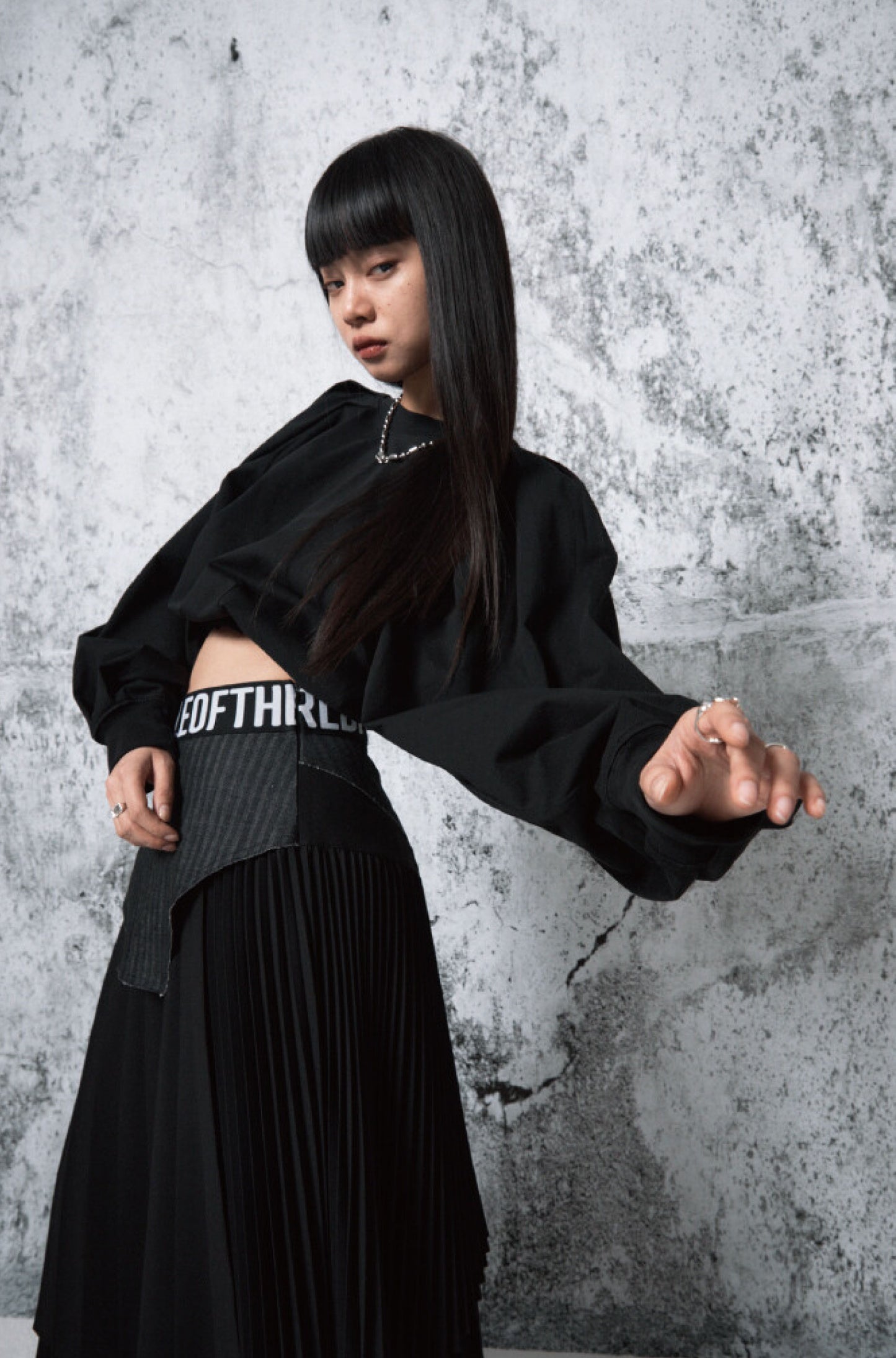 PEOPLE OF THE WORLD DENIM COMBINATION PLEATED SKIRT