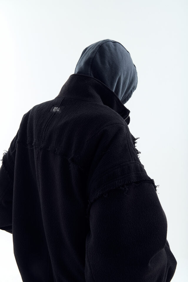 HEAVY TEXTURE WOOL LINEN PUFFER JACKET