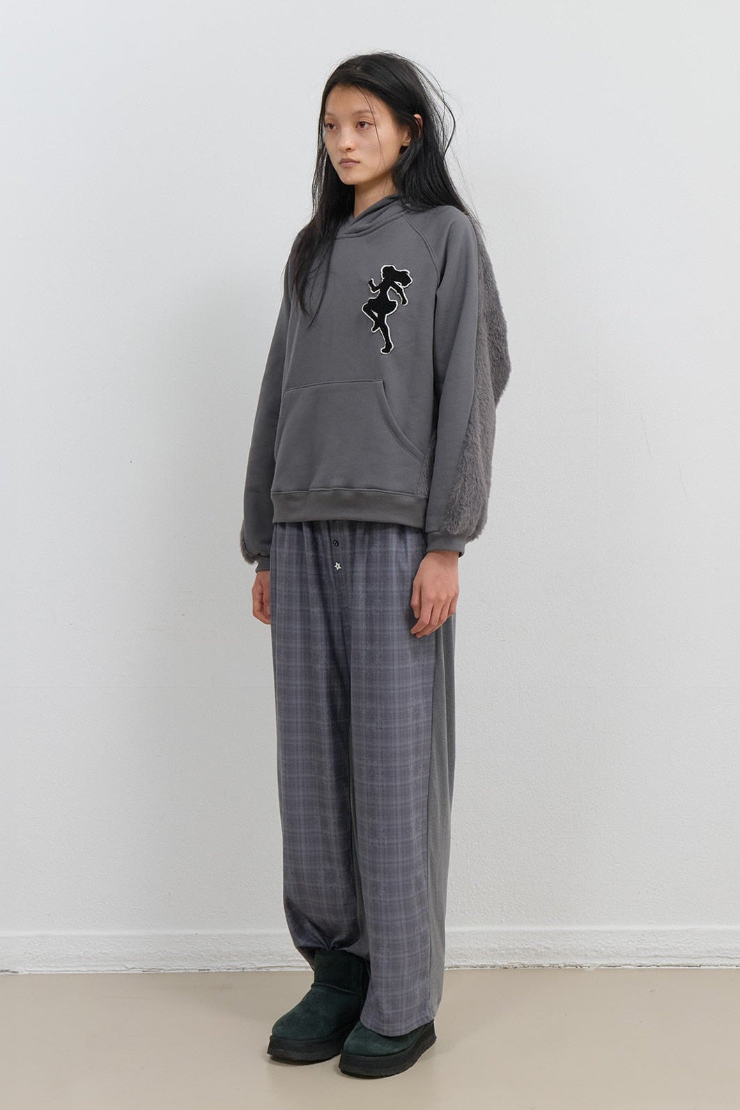 CHECK SLEEP JERSEY PANTS - CHARCOAL