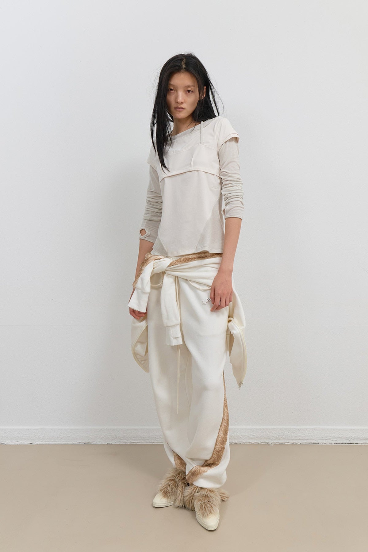 SIDE FUR TRIM SWEATPANTS - IVORY