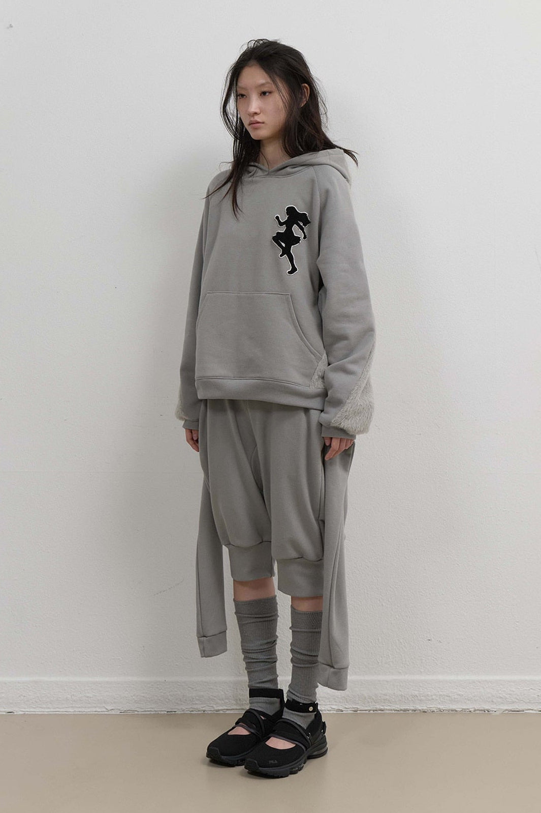 KNIT BACK HOODIE - MINT GREY