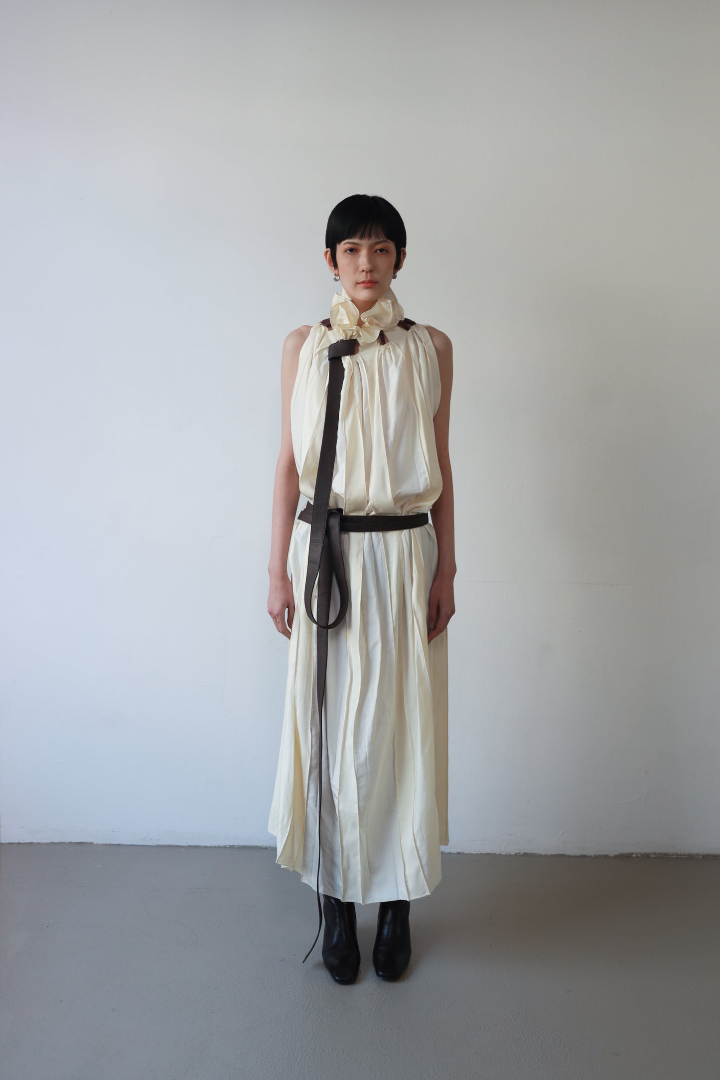 Leather Knot Pleats Dress