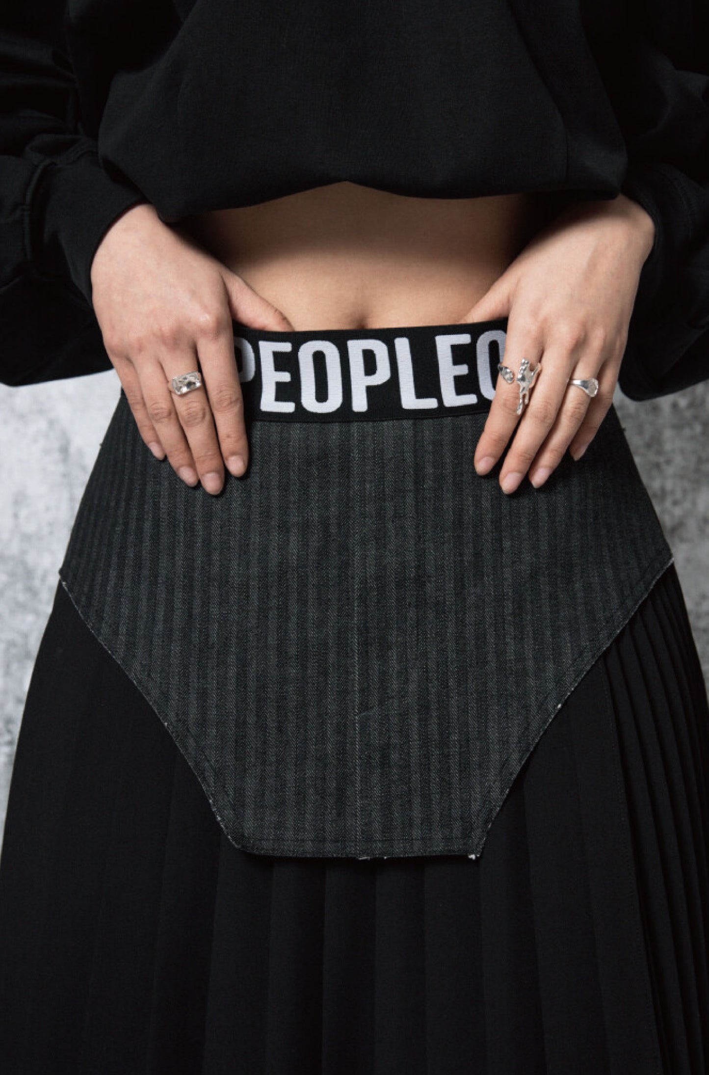 PEOPLE OF THE WORLD DENIM COMBINATION PLEATED SKIRT
