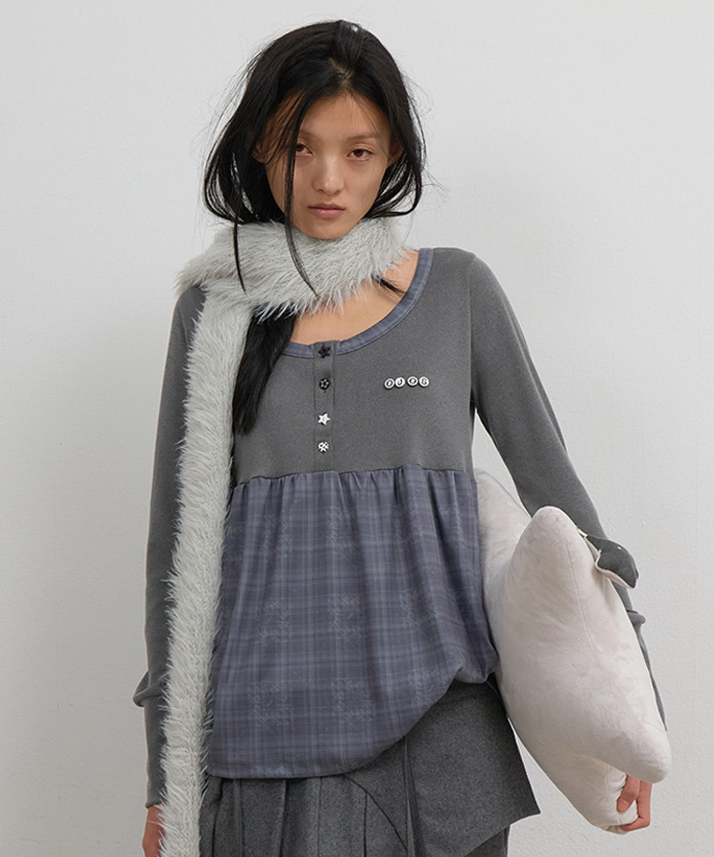 CHECK SLEEP LONG SLEEVE - CHARCOAL